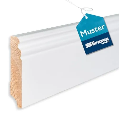 MUSTER | Sörnsen Wood Sockelleiste Kiefer – 16x80x150 mm, 1 Stück hochwertige Fußleisten mit Altdeutschem Profil – weiß RAL 9016 lackiert und damit extra langlebig