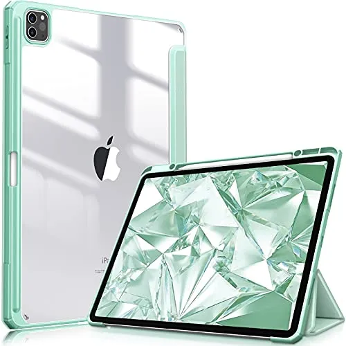FINTIE Hybrid Hülle für iPad Pro 12.9 2022 (6. Generation)/ iPad Pro 12.9 2021/2020/2018 mit Stifthalter - Stoßfeste Schutzhülle mit transparenter Hartschale auf der Rückseite, Grün
