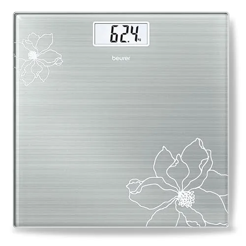 Beurer GS 10 Glaswaage mit Glitzereffekt und gut lesbarer LCD Anzeige mit einer Ziffernhöhe von 26 mm, 180 kg Tragkraft