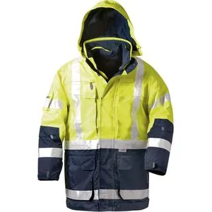 Warnschutzparka Jekyll Gr.L gelb/marine ELYSEE - Hochsichtbar und wasserdicht - Arbeits- & Schutzkleidung mit EN ISO 20471 Kl. 3, wind- und wasserdicht, hoch atmungsaktiv, abnehmbare Kapuze, Innenjacke kann als Weste getragen werden.