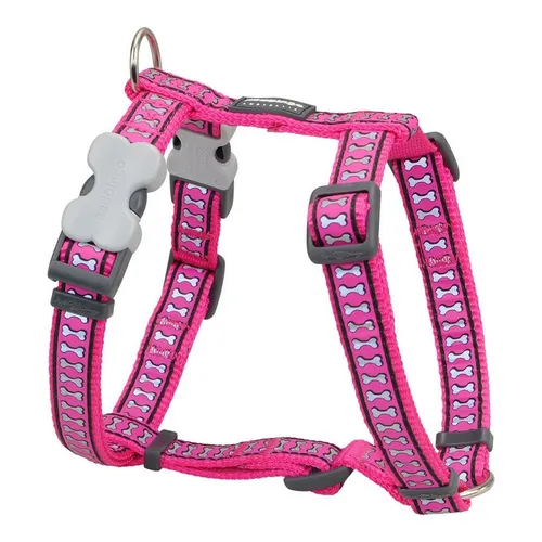 Hundegeschirr Red Dingo Knochen Reflektierend 46-76 cm Pink - Reflektierendes Geschirr für Hunde, ideal für sichere Spaziergänge bei Nacht, verstellbar von 46-76 cm, perfekt für aktive Hunde.