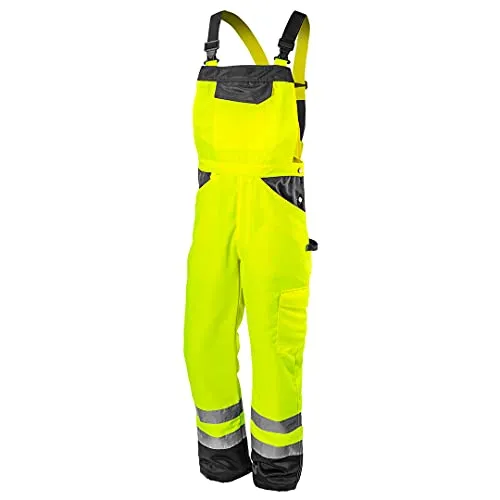 NEO TOOLS Herren Warnschutz-Latzhose, 80% Polyester und 20% Baumwolle, 245 g/m2, elastischer Gummibund und regulierbare Hosenträger, Größe: S, gelb