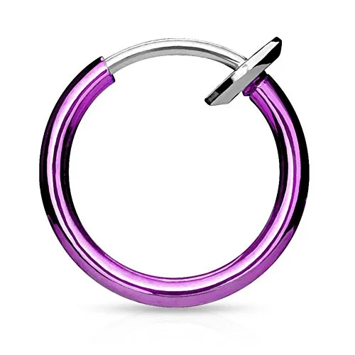 Bungsa lilaner Fake Piercing-Ring aus Edelstahl Chirurgenstahl mit Spring Verschluss (für Fake Septum Nasenpiercing Zunge Lippe Ohrstecker No Non Piercing Piercingring Nase) - Lila Purple