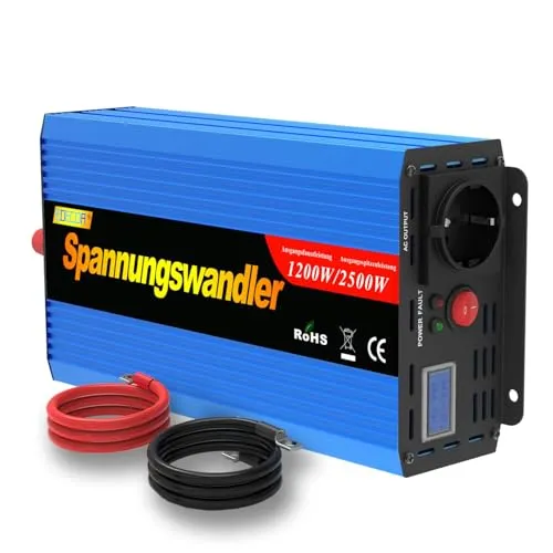 EDECOA Spannungswandler 1200w wechselrichter 12v auf 230v Spannungswandler Modifizierter 12v 230 mit LCD und Kabeln