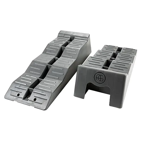 AG Automotive Stufenkeile - Auffahrkeile für Wohnmobile, Wohnwagen und Anhänger - Ausgleichskeile für Wohnmobile, ideal für sicheres und stabiles Parken; belastbar bis 5 Tonnen pro Achse, UV-beständig und leicht mit nur 2,9 kg.