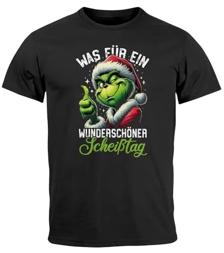 MoonWorks® Herren T-Shirt Weihnachten Grinch was für EIN Scheißtag Spruch lustig Anti Xmas Outfit Schwarz M