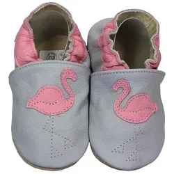 Krabbelschuhe Flamingo 22/23 - Babyschuhe aus weichem Rindsleder, ideal für erste Krabbel- und Gehversuche. Rutschfeste Sohle und handgefertigt in der EU – perfekt für Zuhause und Kita.