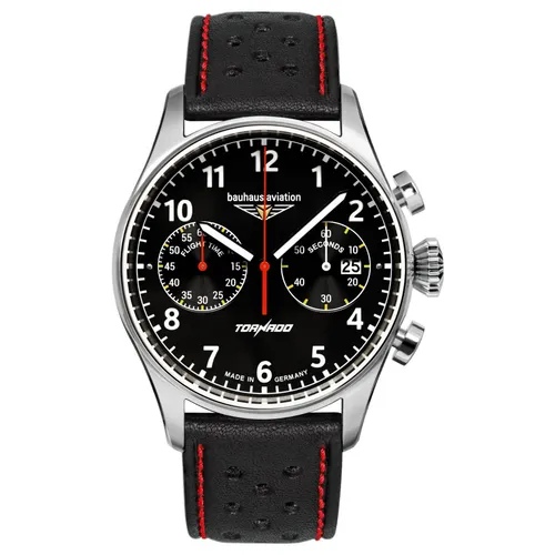 Bauhaus Aviation Tornado, Quarz, 27702 - Armbanduhren für Herren, elegante analoge Fliegeruhr mit nachts leuchtenden Ziffern und robustem Edelstahl-Gehäuse für höchsten Tragekomfort.