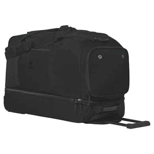 Erima Unisex TRAVEL LINE Rollentasche mit Bodenfach, schwarz, XL - Hochwertige Reisetasche mit 120 Litern Volumen, extra Bodenfach für Schuhe und robustem Ripstop-Material. Ideal für stilvolle Reisen und Sport!