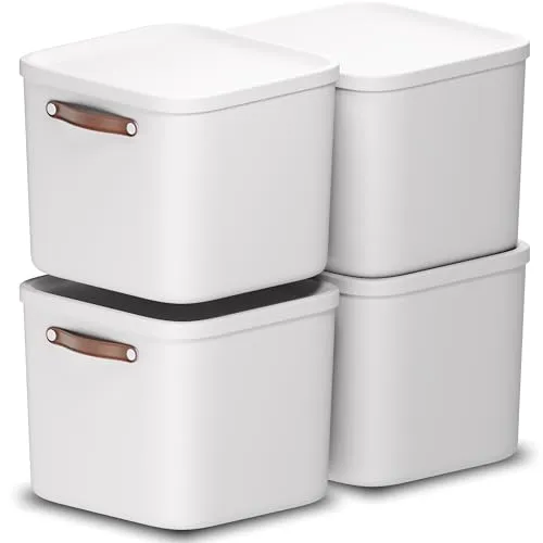 ROTHO Aufbewahrungsbox 4er-Set Maloja 40l - Stapelbare Aufbewahrungsboxen in Mistelweiß, ideal für Ordnung in jedem Raum. Mit abnehmbarem Deckel und langlebigem Kunststoff - perfekt für vielseitige Nutzung!