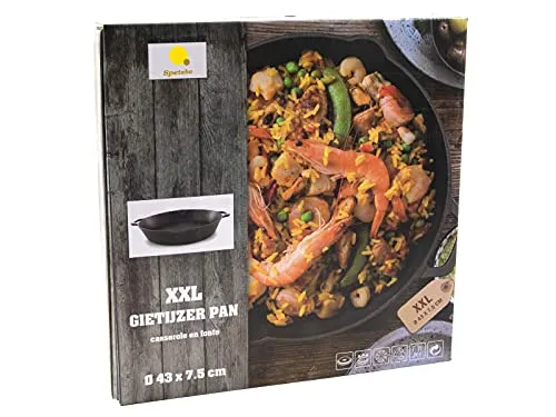 Spetebo Gusseisen Pfanne XXL Ø 43 cm - Pfannen - Hochwertige Gusspfanne mit zwei Griffen und Ausgießern, ideal für Backen und Braten, hervorragende Wärmespeicherung und für alle Herdarten geeignet.