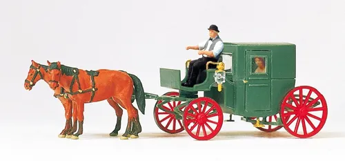 Preiser 75152 Droschke geschlossen 4 Figuren Fertigmodell TT 1:120 Neu + OVP