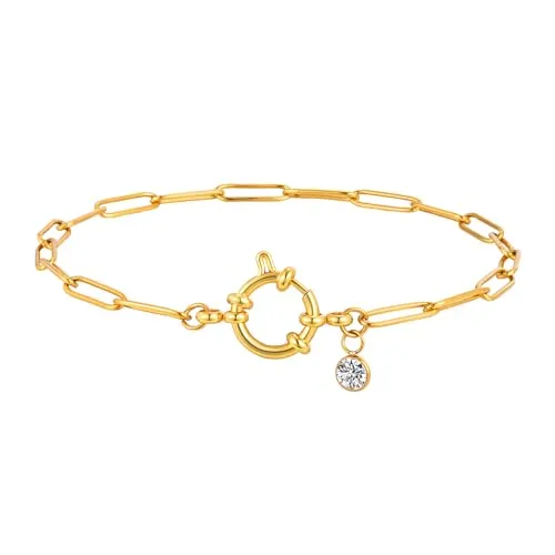 Karma NH11192818 Fußkettchen Kristall Gold 25 cm modern filigrane Fusskette Edelstahl vergoldet Fußschmuck Urlaub Strand Abendmode Accessoires Hypoallergen wasserfest