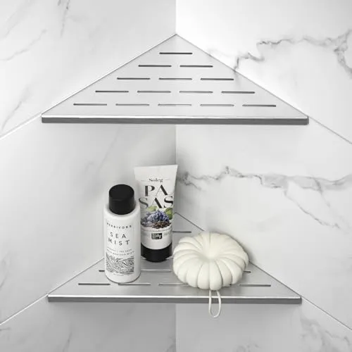 Bernkot Eck Duschregal, Edelstahl 304 Badezimmerregal aus Stahl für geflieste Wände, Einbauregal für die Badrenovierung (gebürstet, 254mm- 2 Pack)