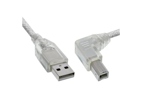 InLine 34516R USB 2.0 Kabel - A an B, rechts abgewinkelt, 0,3m, transparent und platzsparend für enge Anschlüsse