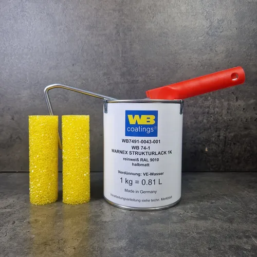WARNEX Starterset WEISS RAL9010 1kg + 2x Walze + 1x Halter