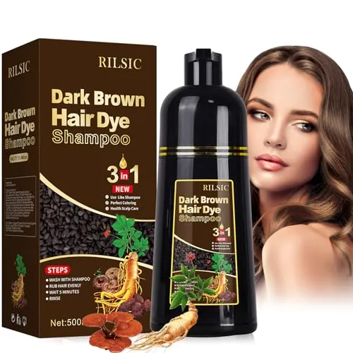 Hair Dye Shampoo Dunkelbraun - 500ML für graues Haar - Haarfärbeshampoo für graue Haare, langanhaltende Farbe bis zu 4 Wochen, sanfte Formel ohne aggressive Chemikalien, für eine einfache Anwendung zu Hause.