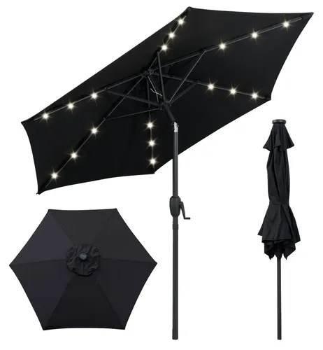 COSTWAY Sonnenschirm 230cm mit LED-Solar-Beleuchtung in schwarz von Costway