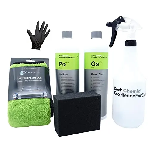 Veteranicar Koch Chemie Pol Star Textil-, Leder- & Alcantarareiniger 1L Set (Zubehör + Koch Chemie Green Star 1000ml)