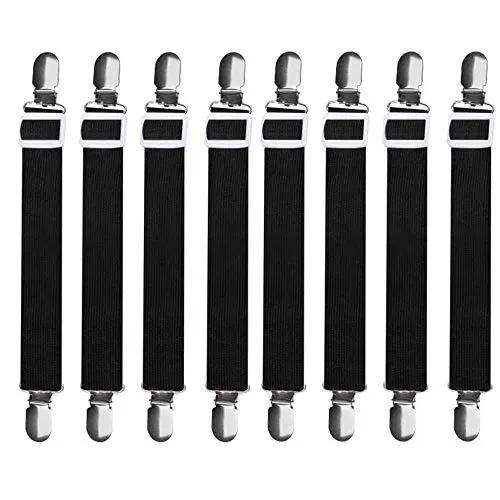 Fenrad Bettlakenspanner Verstellbar 8 Stück, Betttuchspanner mit Metallclips Elastische Lakenspanner Spannbettlakenhalter Matratzenspanner für Ecken von Bett, Krippe, Bügelbrett, Matratze