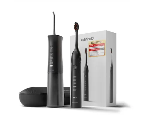 Zahnheld Schallzahnbürste GERO mit Munddusche AQUADENT - Elektrische Zahnbürste mit 5 Putzmodi und kraftvoller Munddusche für optimale Mundpflege. Ideal für strahlend saubere Zähne und gesunde Zahnzwischenräume.