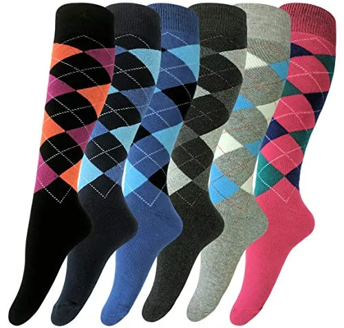 sockenhimmel Thermo Reit- oder Ski- Strümpfe 6er Pack warme Winter Kniestrümpfe Karomuster Innenfrottee (35-38)