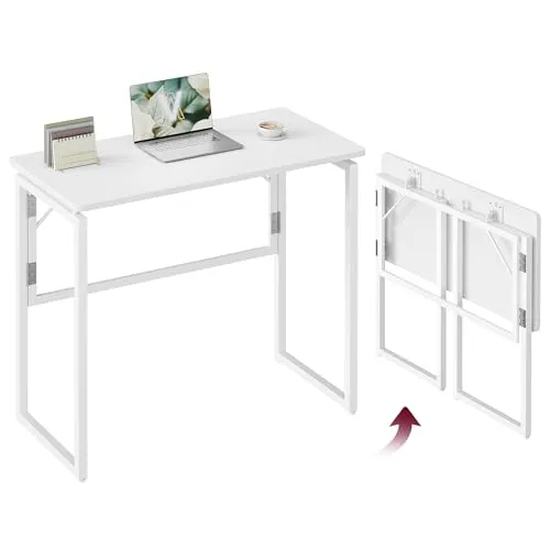 VASAGLE Klappbarer Schreibtisch 80x50 cm, perlweiß LWD151WF01 | Praktischer Computertisch für Homeoffice und mehr
