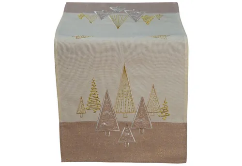 matches21 HOME & HOBBY Tischdecke 40x90 cm Tischläufer beige edel gestickte Tannenbäume für Weihnachten (1-tlg), Ideal für Advent und Weihnachtsdeko