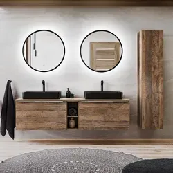 Lomadox Badmöbel-Set PUEBLA-56 - Badmöbel-Set in Vintage Oak Eiche, inklusive LED-Beleuchtung und 9 Teilen, ideal für stilvolle Badezimmergestaltung.