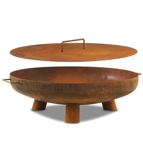 BBQ-Toro Feuerschale Ø 70 cm mit Deckel | Vielseitige Outdoor Feuerstelle in Rostoptik - Vielseitig einsetzbare Feuerschale mit 70 cm Durchmesser. Ideal für gemütliche Abende oder als Eiskübel. Robuste Bauweise mit drei Standbeinen und zwei Griffen für sicheren Transport und Lagerung.