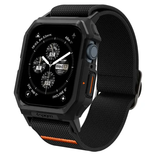 Spigen Lite Fit Pro Hülle mit Armband für Apple Watch 9/8/7 45mm - Matt Schwarz - Smartwatch Zubehör mit flexiblem, sportlichem Armband für optimalen Tragekomfort und 360°-Schutz. Ideal für aktive Nutzer der Apple Watch Serie 9/8/7.