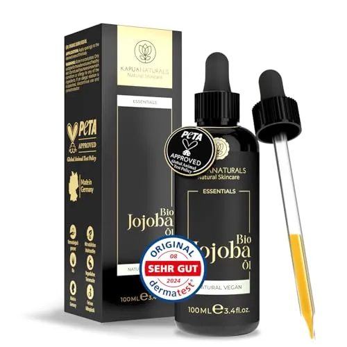 Jojobaöl Bio Kaltgepresst - 100ml - COSMOS zertifiziert 100% Rein - Reguliert Sebum, Anti-Pickel, Pflegt Sanft - Für Haare, Gesicht, Körper, Nägel - Ceramid-reich - Aus Spanien Hexanfrei Vegan