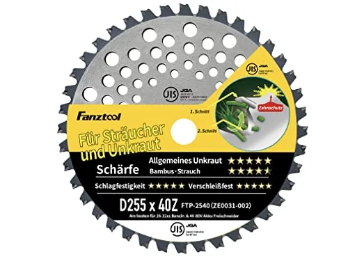 Fanztool Kreissägeblatt Freischneider Klinge mit Zahnschutz für Mäharbeiten, Ersatzmesser für Akku und Benzin Rasentrimmer & Motorsensen (40Z TB)