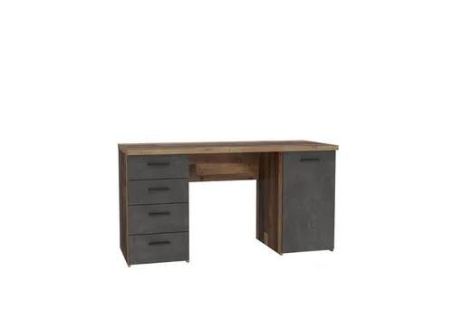 FORTE NET106 Schreibtisch mit 4 Schubladen und 1 Tür - Kinderschreibtische, stilvolles Design in Old-Wood Vintage und Betonoptik, bietet viel Stauraum und Stabilität für kreative Lernumgebungen.