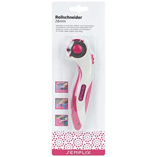 SEMPLIX Stoffschneider Maxi mit Klingenschutz, 28mm - Rollschneider mit Soft Griff zum Basteln & Nähen (pink)