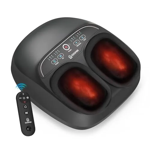 COMFIER Shiatsu Fußmassagegerät mit Wärme，Fussmassagegerät Elektrisch mit 3D-Knetfunktion, Rollen & Luftkompression ，3 Intensitätsstufen für müde Muskeln & Fußsohlen（Schwarz）