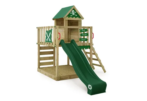 Wickey Spielturm Smart Life Abenteuer-Stelzenhaus mit Rutsche und Sandkasten - Kreativer Kletterturm mit Wellenrutsche (220 cm) und integriertem Sandkasten. Robustes Massivholz, verschiedene Aufstellmöglichkeiten und 10 Jahre Garantie auf Holzelemente. Ideal für endlosen Spielspaß!