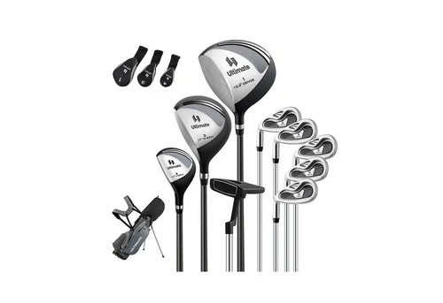 COSTWAY Golfschläger Set für Linkshänder, 9-teilig mit Tasche und Regenhaube - Vollständiges Golfset für Linkshänder mit Driver, Fairwayholz, Hybrid und Eisen. Inklusive praktischer Golf-Standtasche mit 5 Fächern für optimale Organisation auf dem Platz. Ideal für alle Spielsituationen!