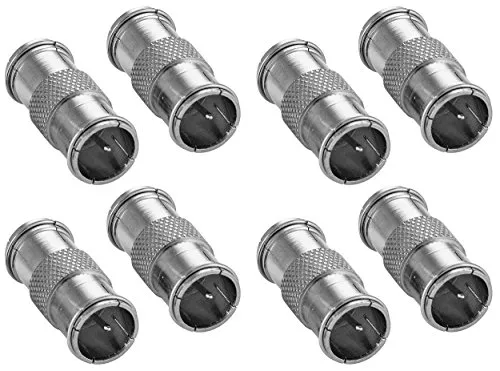 POPPSTAR 8x F-Quickstecker Kupplung (F-Quick SAT Adapter F-Stecker beidseitig), für Koaxialkabel, Antennenkabel, silbern