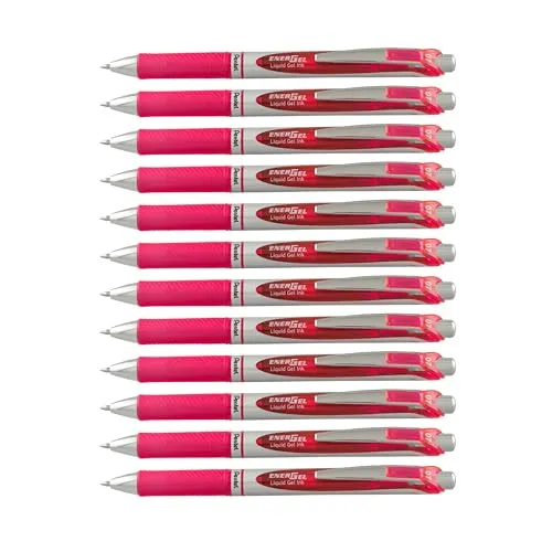 Pentel EnerGel XM BL77 Gelschreiber mit Druckmechanik, pink (12 Stück) - Gelschreiber mit Druckmechanik, ideal für Linkshänder, schreibt sanft und trocknet schnell. 54% Recycling-Anteil und nachfüllbar – umweltfreundlich und praktisch!
