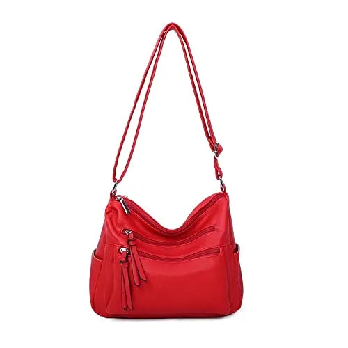 OBC Damen Tasche Shopper Schultertasche Umhängetasche Crossbody Henkeltasche Beuteltasche Crossover Handtasche City Bag Reise Kunst-Leder Rot