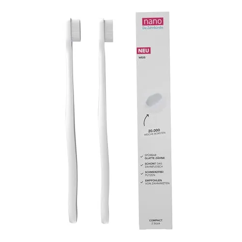 Produktbild nano Die Zahnbürste. 2er-Pack | Nano Zahnbürste | Weiche Zahnbürste | 20.000 Borsten | Ergonomischer Griff | Extra weich | Super soft | Sensitiv | Sanft | Nanozahnbürste aus Deutschland | Weiß