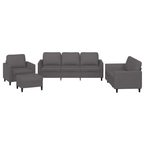 vidaXL 4-tlg. Sofagarnitur mit Kissen Grau Kunstleder - Gartenmöbel mit luxuriösem Look: Diese bequeme Sofagarnitur aus langlebigem Kunstleder ist ideal zum Entspannen und verleiht deinem Außenbereich Stil.