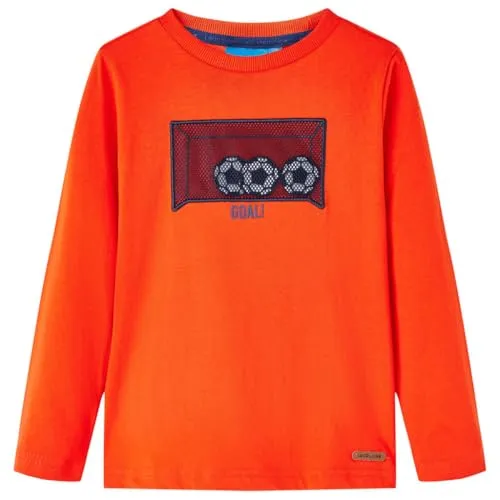 Kinder Langarmshirt Fußballtor Langarm T-Shirt Jungen Kindershirt Hellorange 116