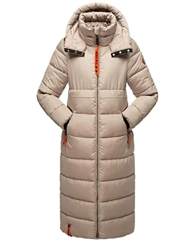 Navahoo Damen Wintermantel - Warmer Steppmantel mit Kapuze in Taupe (Gr. M) - Funktionsjacken: Warmer Steppmantel mit wind- und wasserabweisendem Material, ideal für kalte Tage und ausgestattet mit Innentasche für Bluetooth-Kopfhörer!