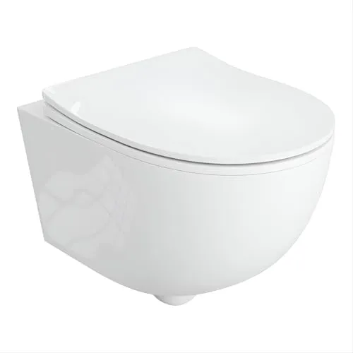LAVITA Wand-WC Brava Hänge Toilette WC Sitz Toilettendeckel mit Absenkautomatik & Metallscharniere Toiletten Spülrandlos Hängend Toilettenbecken 360x480x375 mm Weißer Glanz