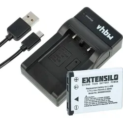 EXTENSILO Ladezubehör-Set kompatibel mit Fujifilm FinePix JZ250, JZ260, JZ305, JZ110, JZ300, JZ200 Kamera - 1x Ladeschale, 1x Ladekabel, 1x Akku