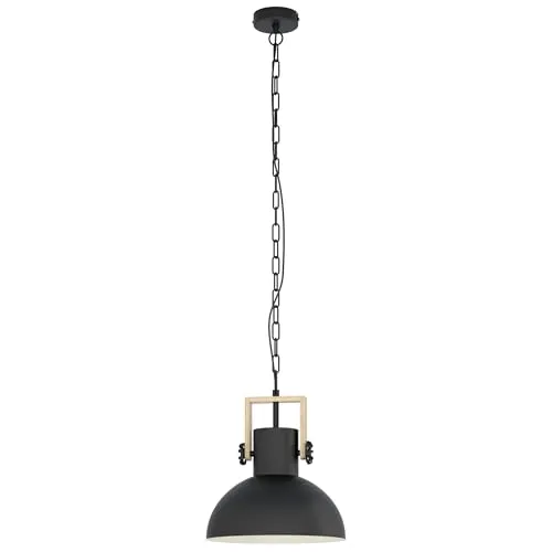 EGLO Pendellampe Lubenham - Vintage Hängelampe im Industrial Design - Lampen: Stylische Pendelleuchte aus FSC-zertifiziertem Holz und schwarzem Stahl, verstellbarer Leuchtenspot für individuelles Licht und ideal für Wohnzimmer, Küche oder Esszimmer.
