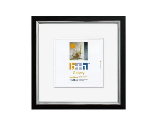 Oslo MasterLine Einzelrahmen Bilderrahmen Kunststoff quadratisch Innenleiste glänzend Echtglas B+H, (30x30} {40x40} {50x50), 30 x 30 cm schwarz - FSC-zertifiziert - Echtglasscheibe