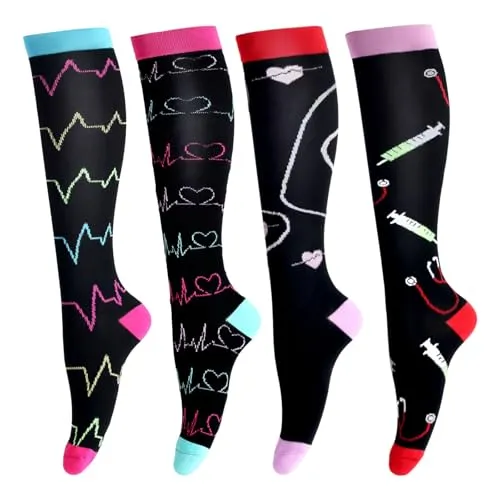 LEOSTEP Kompressionsstrümpfe für Damen und Herren (4 Paar) Stützstrümpfe Kompressionssocken Compression Socks für Sport, Flug, Laufen, Reisen
